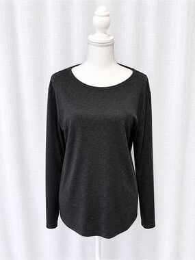 Ellen Tracy Charcoal Black Long Sleeve Scoop Neck Top